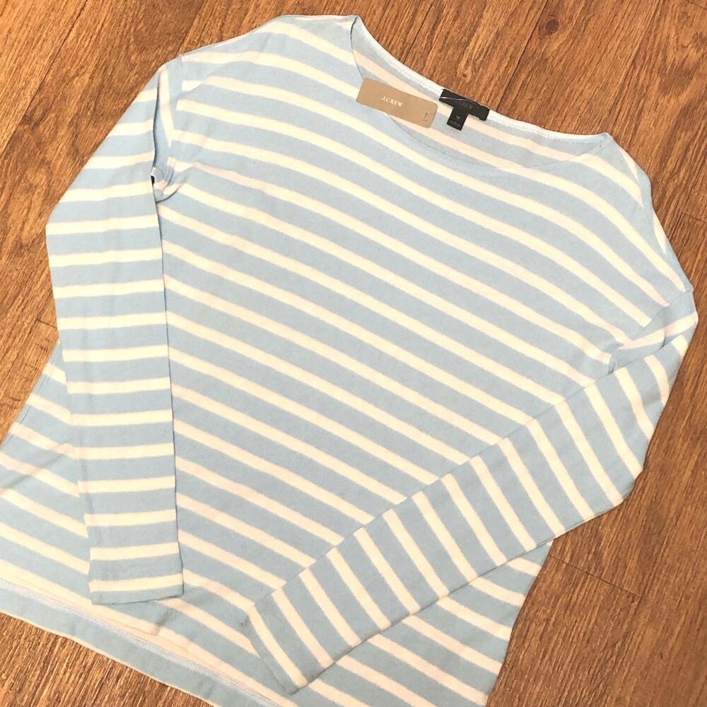 J. Crew Light Blue and White Deck Striped Boat Neck Long Sleeve Top Size XS